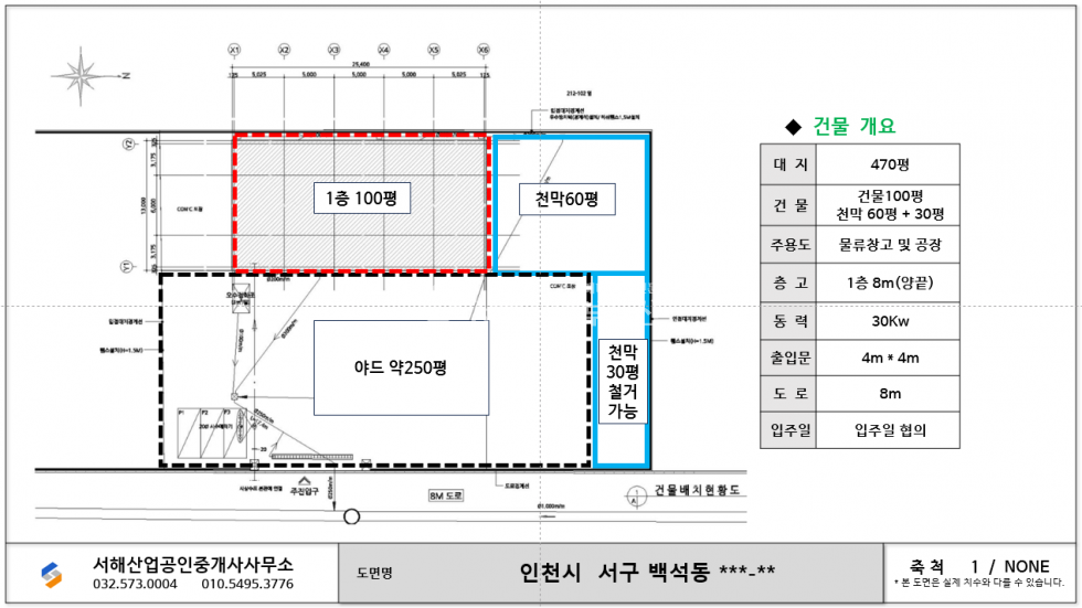 인천 검단구 백석동 단독물류창고, 대지470평, 1층100평 ,가설천막90평, 야드250평, 대형차진입원활 월세 매물번호 10549 사진 7